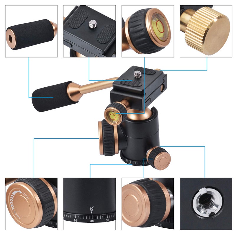 Ruittos Bestshoot Tripod Head, Flexi-Tilt Universal Ball Head with Quick Release Plate, 1/4 Screw for DSLR Camera, Video Camcorder, Cellphone/Pad, Mirrorless Cameras, Ring Light, Selfie - Image 2